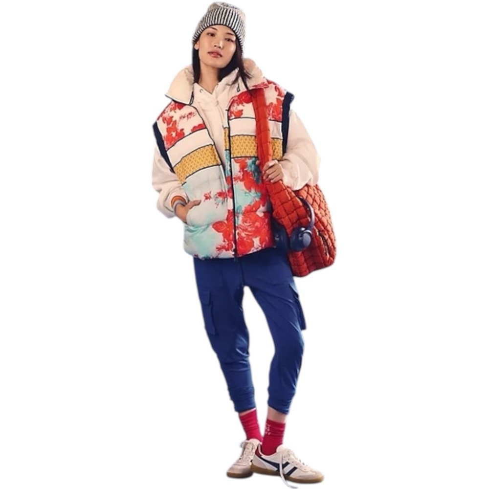 Free People In A Bubble Colorful Printed Oversized Puffer Vest‎ Small $178 New